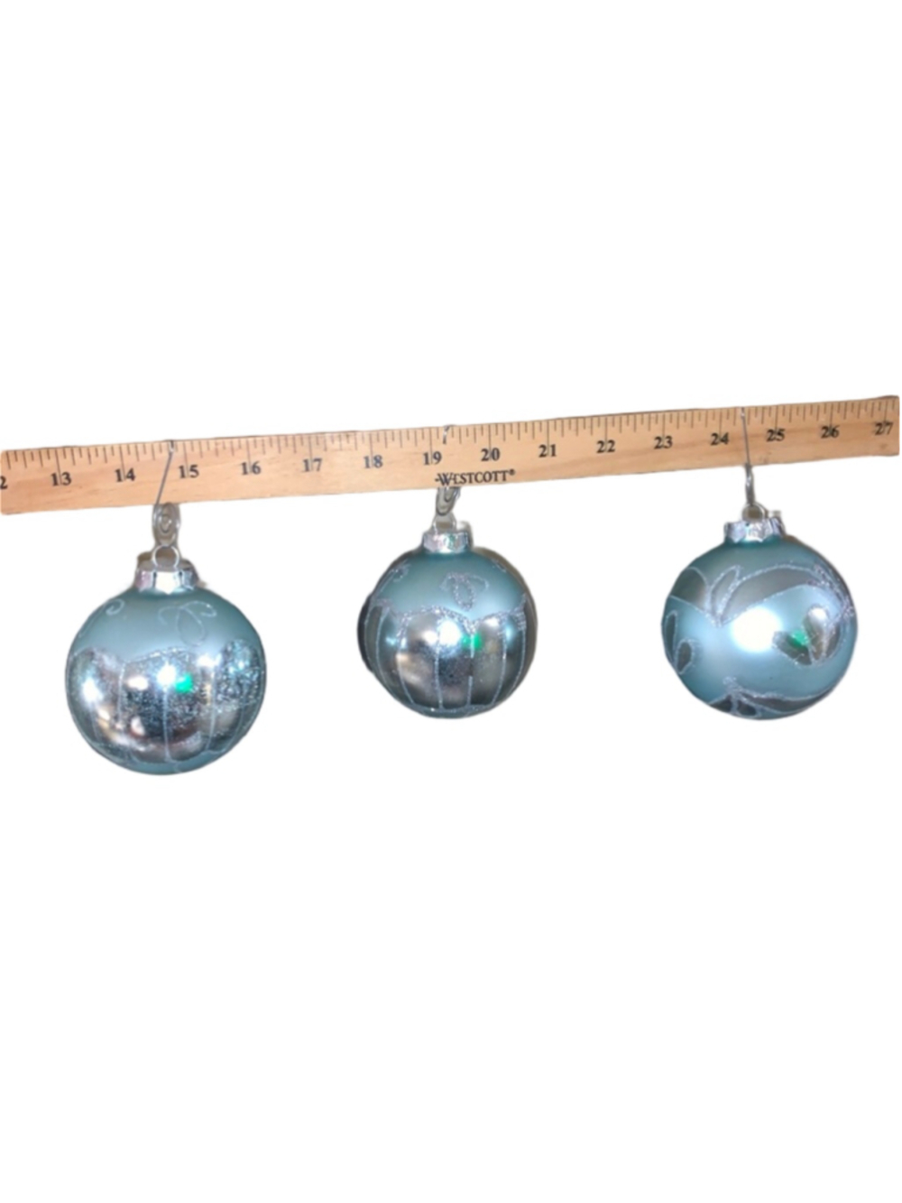 Unbranded Light Blue & Silver Glitter Glass Ornaments Set of 3